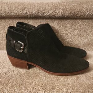 Sam Edelman "Paula" Black Perforated Suede & Leather Ankle Boots Size 10